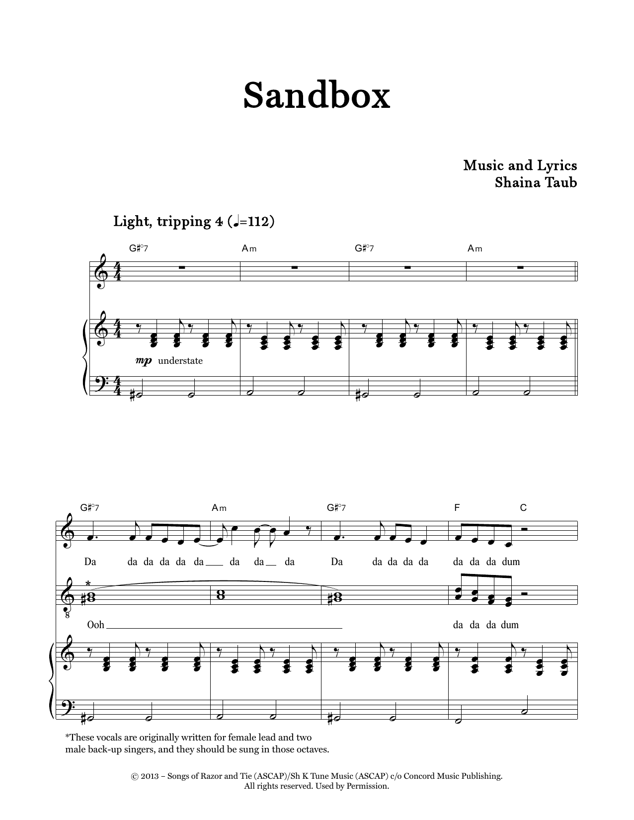 Shaina Taub Trio Sandbox Sheet Music Notes & Chords for Piano & Vocal - Download or Print PDF