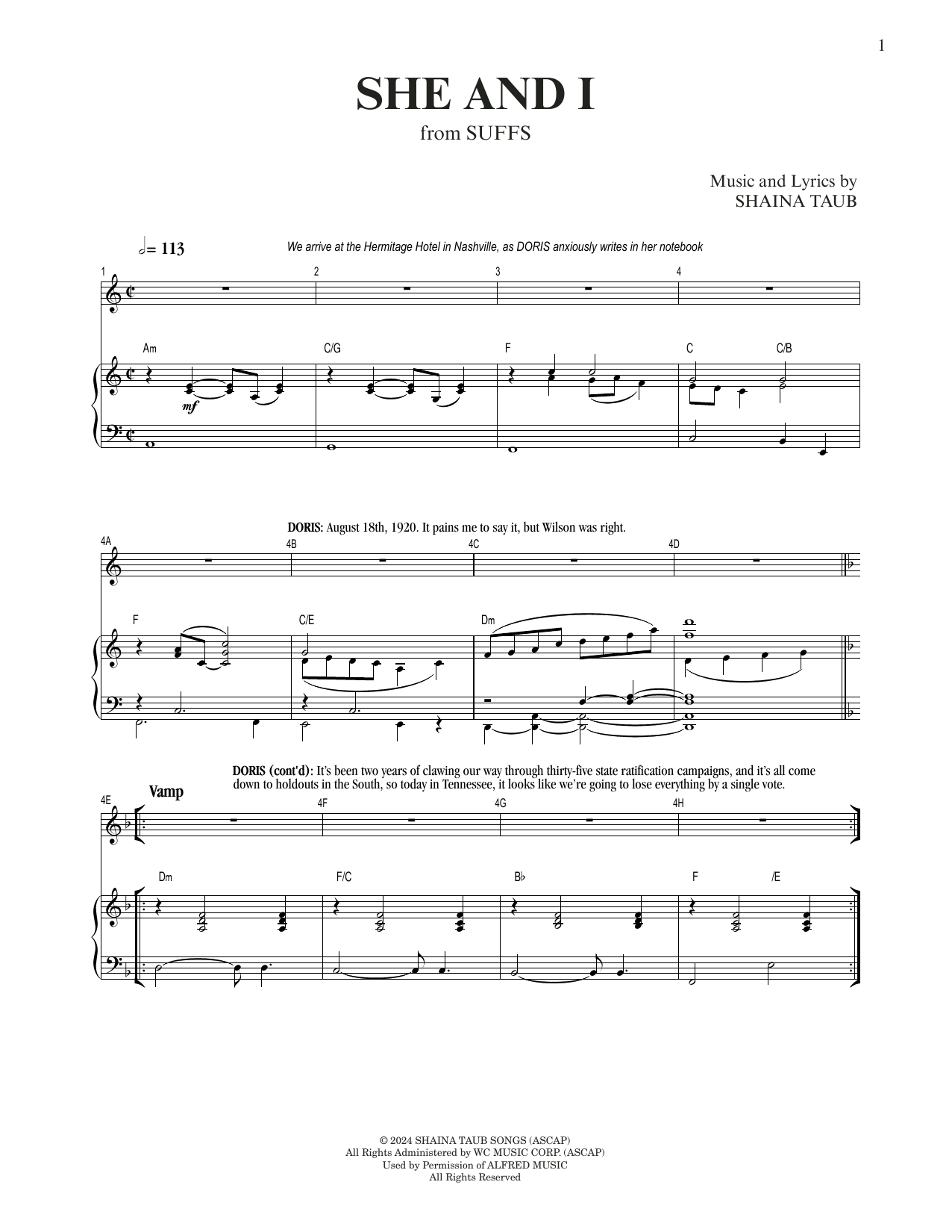 Shaina Taub She And I (from Suffs) Sheet Music Notes & Chords for Piano & Vocal - Download or Print PDF