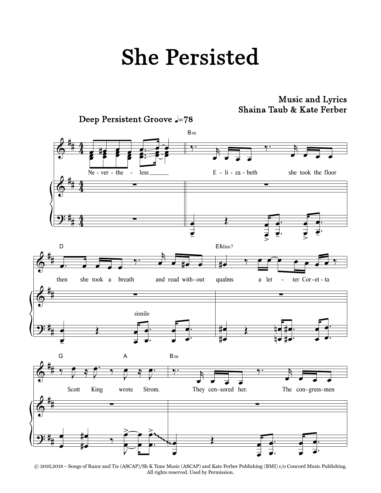 Shaina Taub She Persisted (feat. Kate Ferber) Sheet Music Notes & Chords for Piano & Vocal - Download or Print PDF