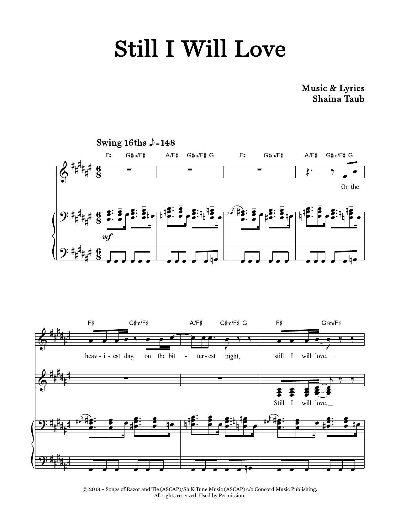 Shaina Taub Still I Will Love Sheet Music Notes & Chords for Piano & Vocal - Download or Print PDF