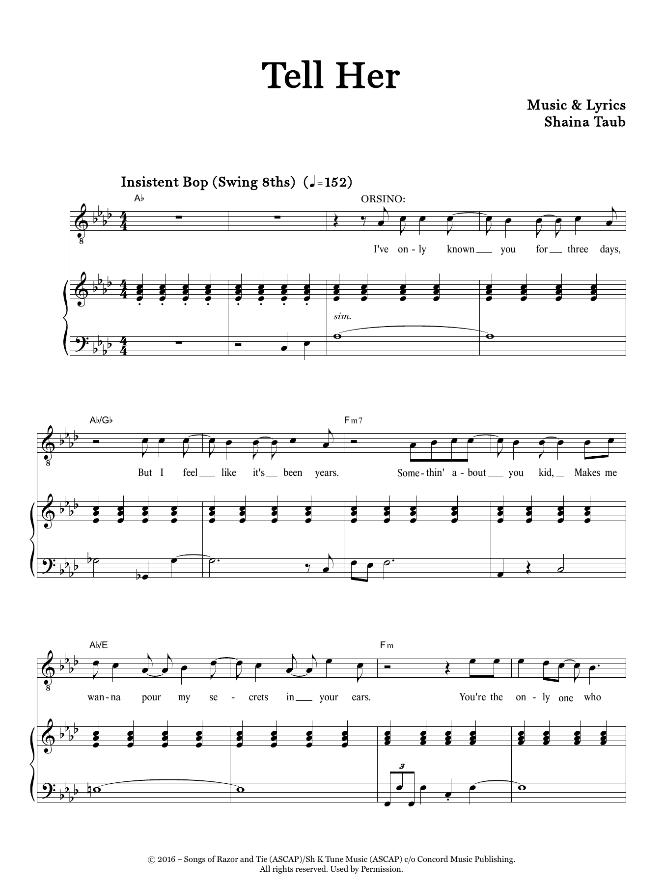 Shaina Taub Tell Her (from Twelfth Night) Sheet Music Notes & Chords for Piano & Vocal - Download or Print PDF