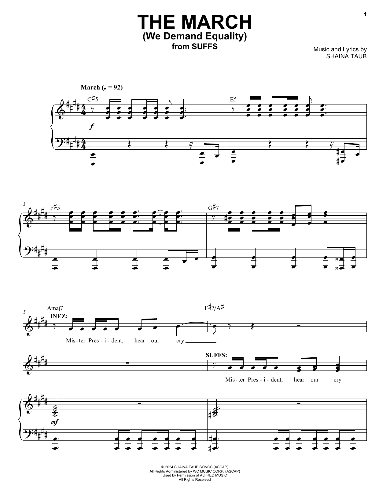 Shaina Taub The March (We Demand Equity) (from Suffs) Sheet Music Notes & Chords for Piano & Vocal - Download or Print PDF