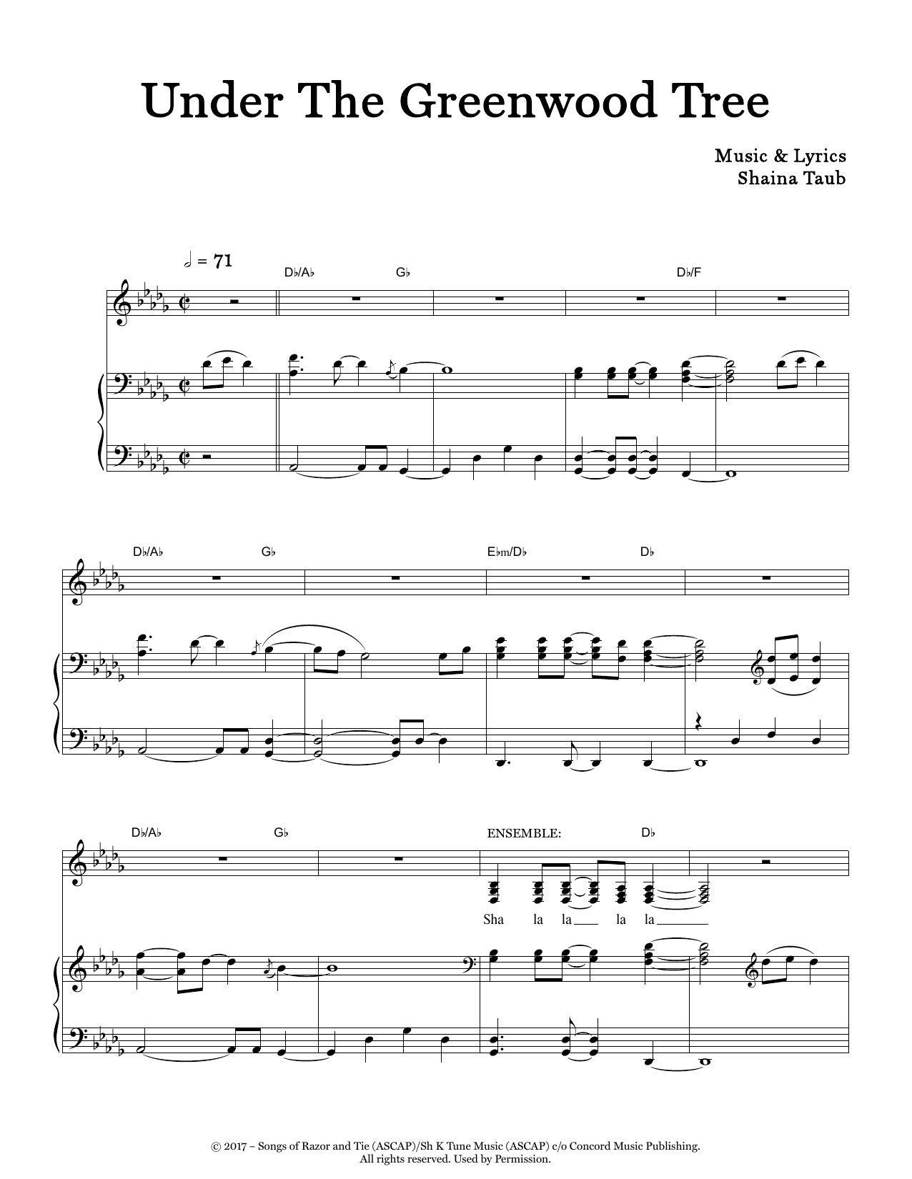 Shaina Taub Under The Greenwood Tree (original key) (from As You Like It) Sheet Music Notes & Chords for Piano & Vocal - Download or Print PDF