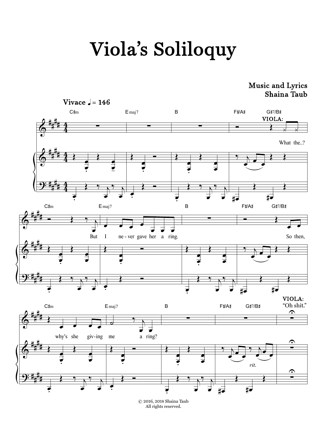 Shaina Taub Viola's Soliloquy (from Twelfth Night) Sheet Music Notes & Chords for Piano & Vocal - Download or Print PDF