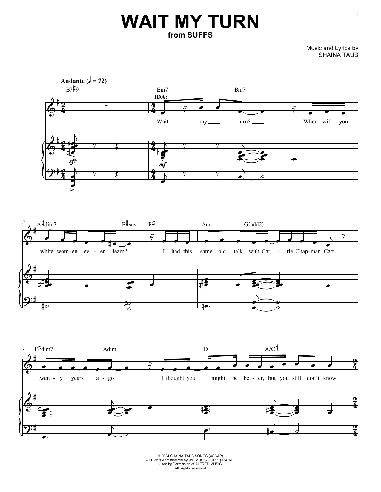 Shaina Taub Wait My Turn (from Suffs) Sheet Music Notes & Chords for Piano & Vocal - Download or Print PDF