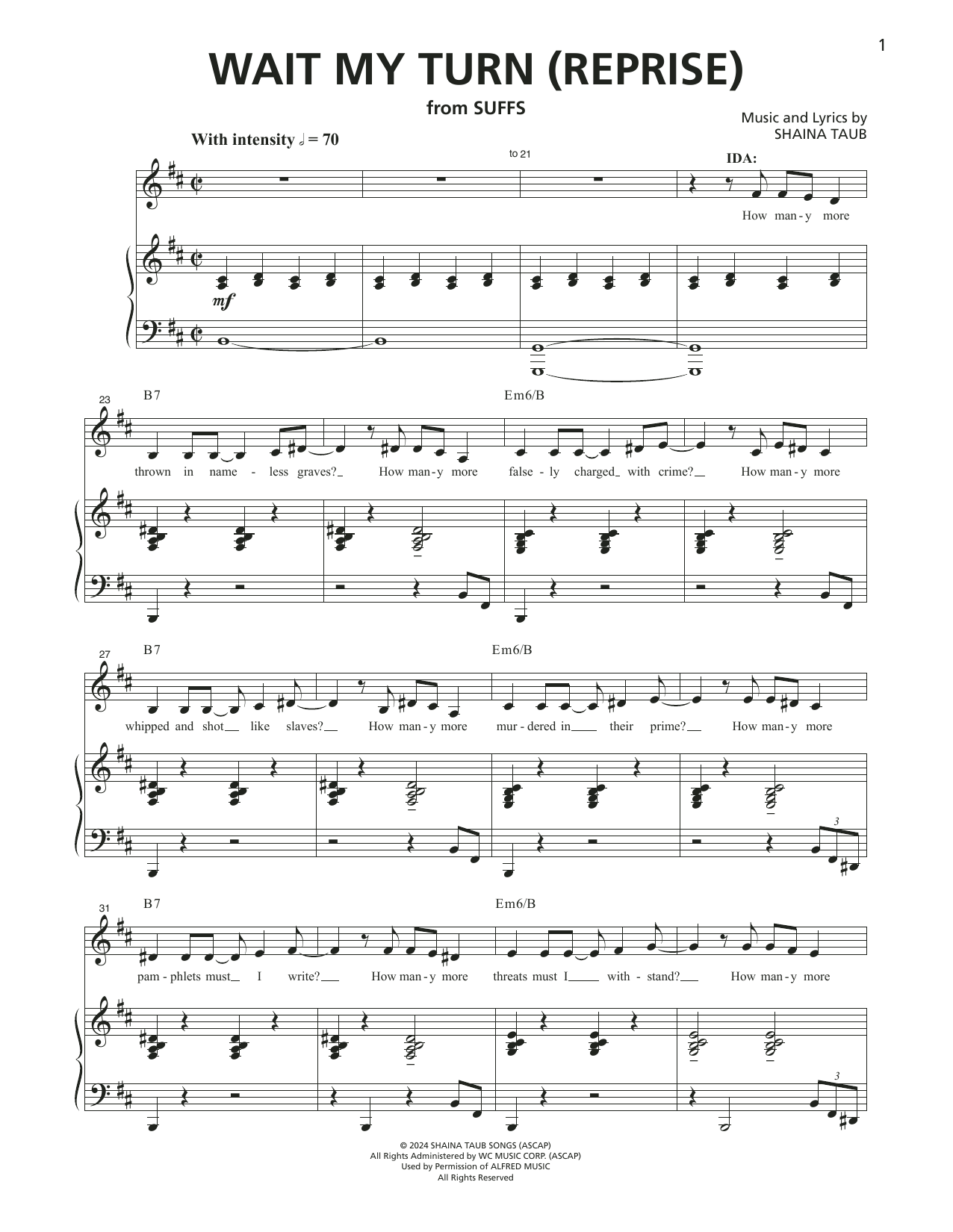 Shaina Taub Wait My Turn (Reprise) (from Suffs) Sheet Music Notes & Chords for Piano & Vocal - Download or Print PDF