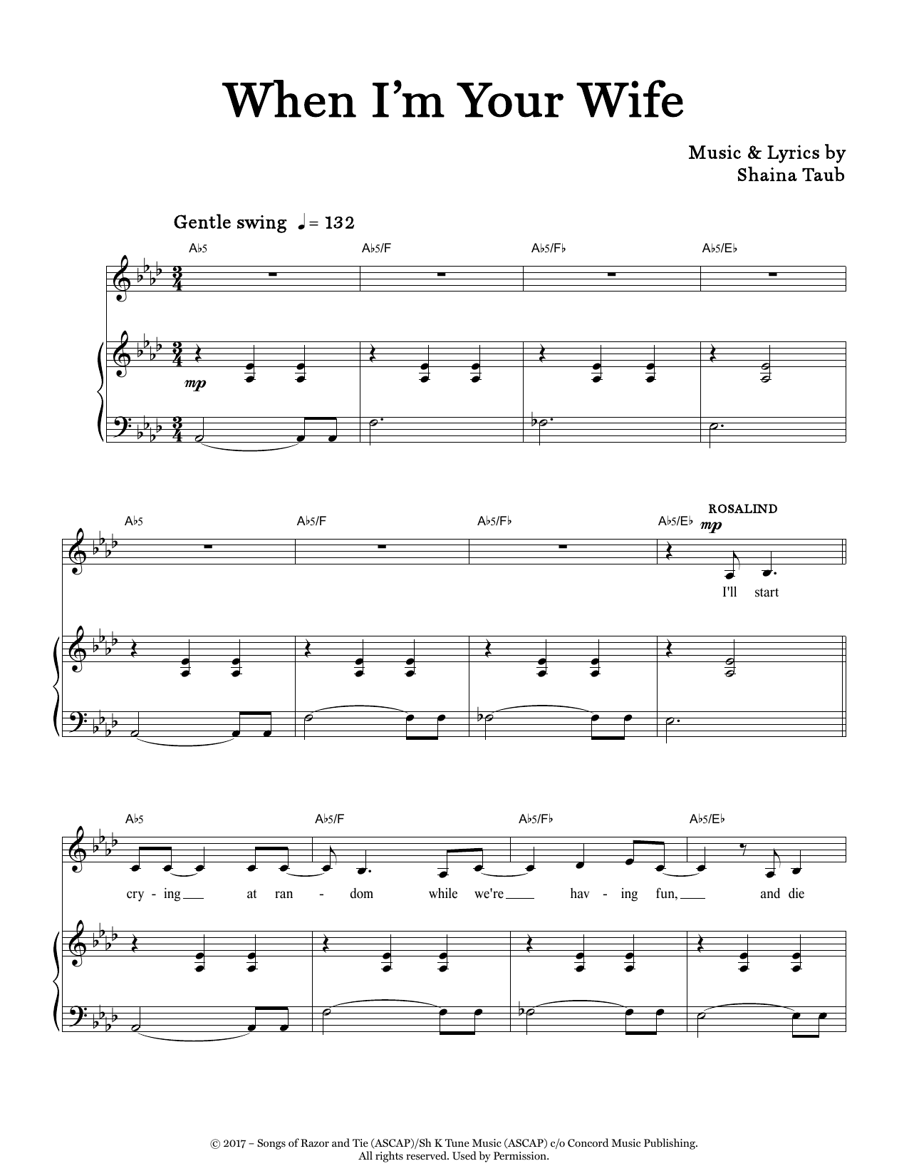 Shaina Taub When I'm Your Wife (from As You Like It) Sheet Music Notes & Chords for Piano & Vocal - Download or Print PDF