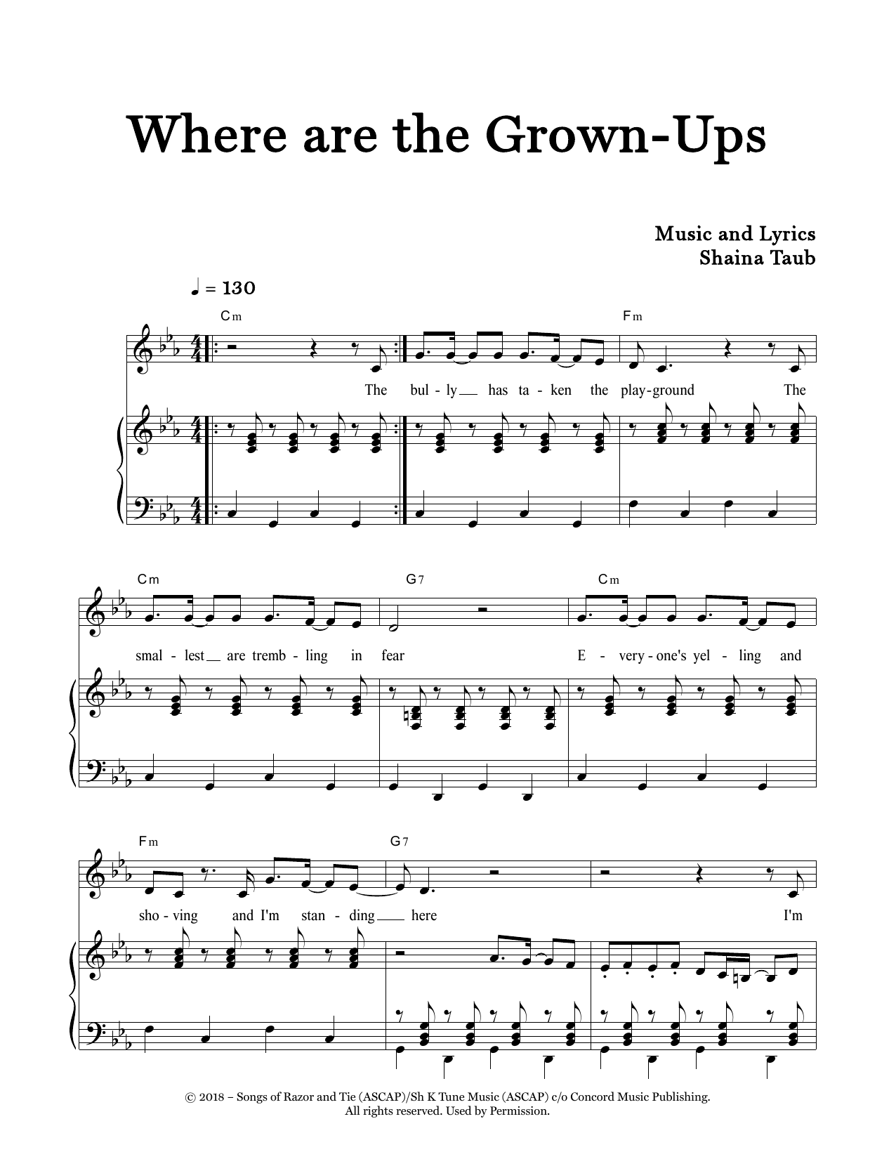 Shaina Taub Where Are The Grown-Ups Sheet Music Notes & Chords for Piano & Vocal - Download or Print PDF