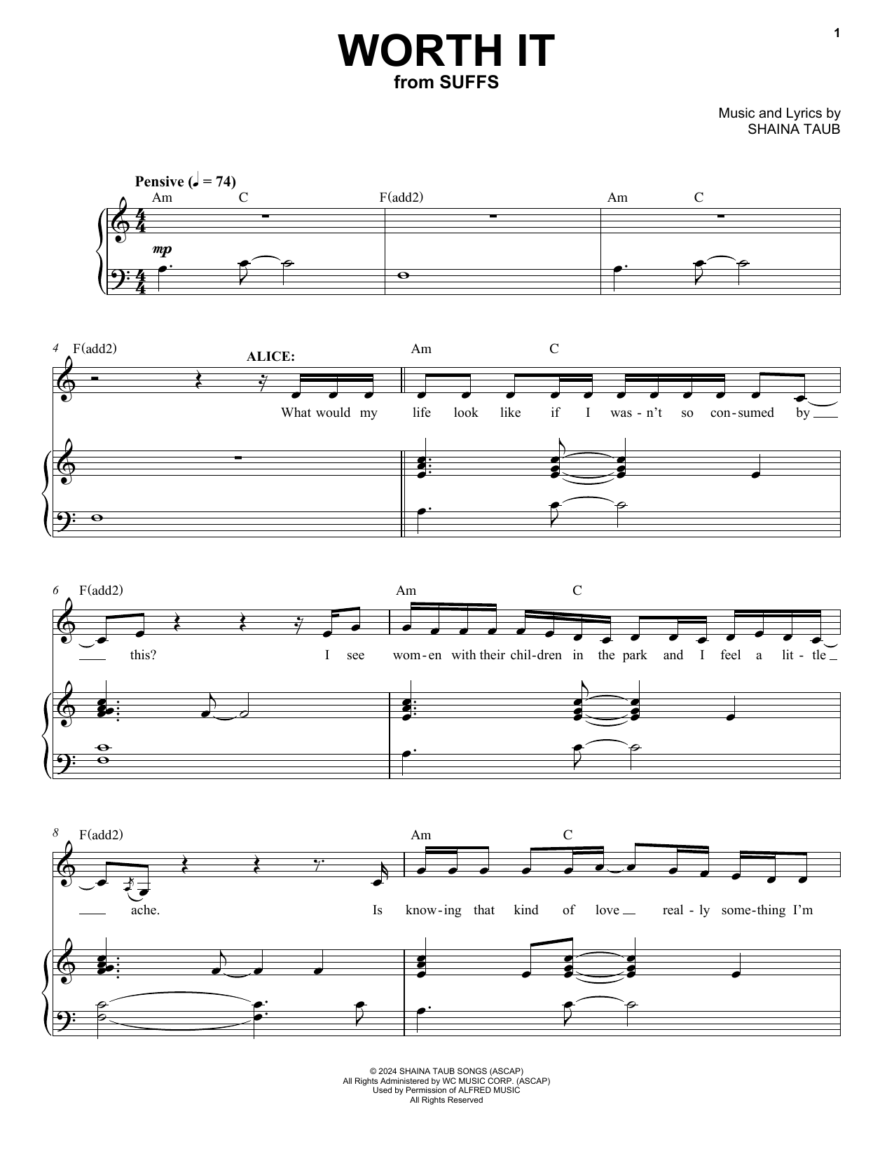 Shaina Taub Worth It (from Suffs) Sheet Music Notes & Chords for Piano & Vocal - Download or Print PDF