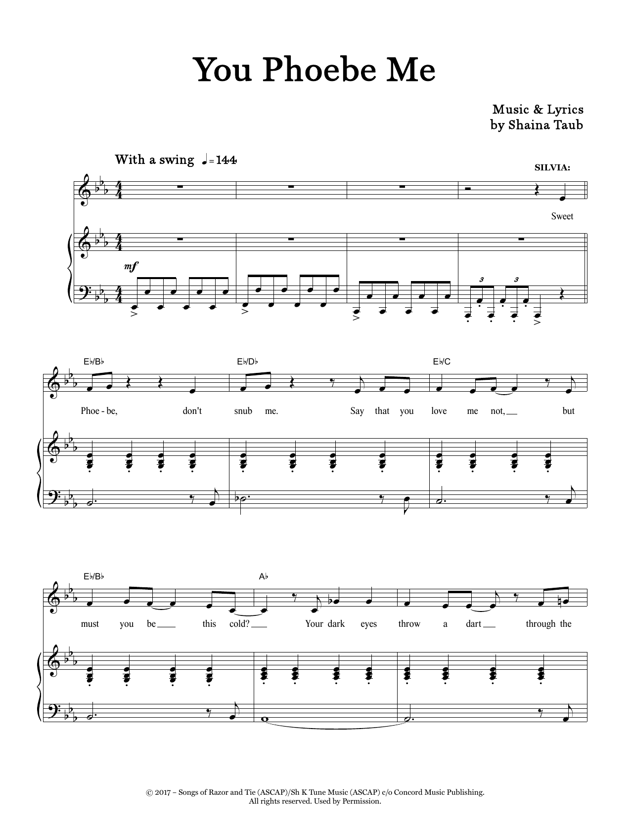 Shaina Taub You Phoebe Me (from As You Like It) Sheet Music Notes & Chords for Piano & Vocal - Download or Print PDF