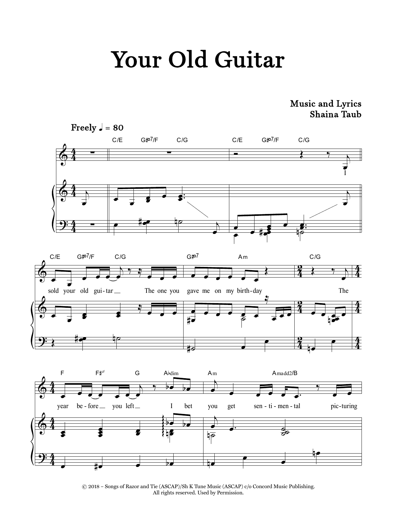 Shaina Taub Your Old Guitar Sheet Music Notes & Chords for Piano & Vocal - Download or Print PDF