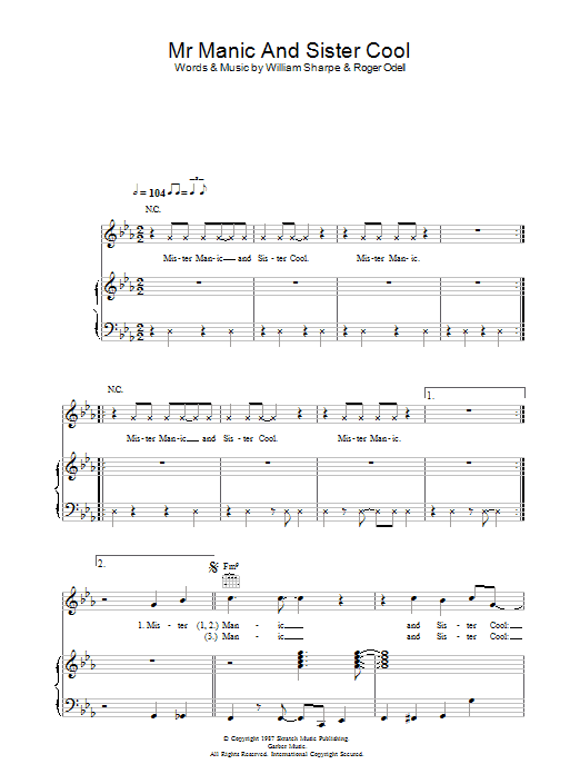 Shakatak Mr Manic And Sister Cool Sheet Music Notes & Chords for Piano, Vocal & Guitar - Download or Print PDF