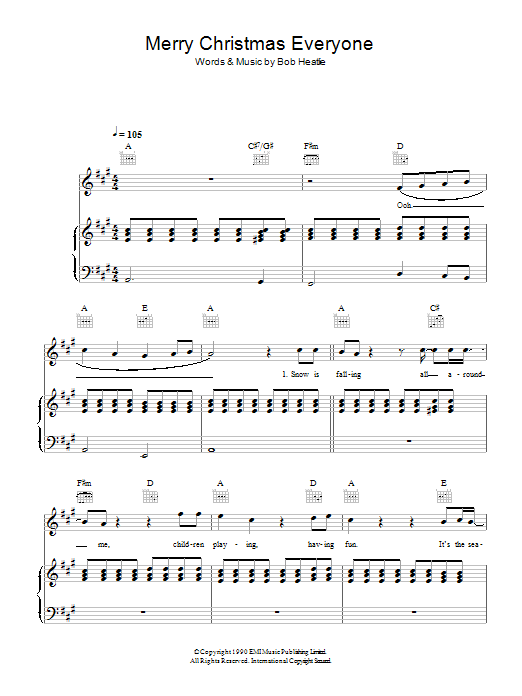 Shakin' Stevens Merry Christmas Everyone Sheet Music Notes & Chords for Piano, Vocal & Guitar (Right-Hand Melody) - Download or Print PDF