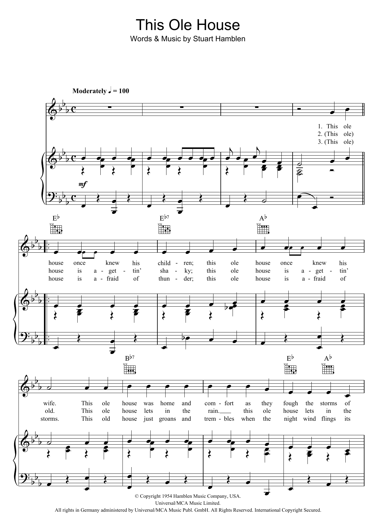 Shakin' Stevens This Ole House Sheet Music Notes & Chords for Lyrics & Chords - Download or Print PDF