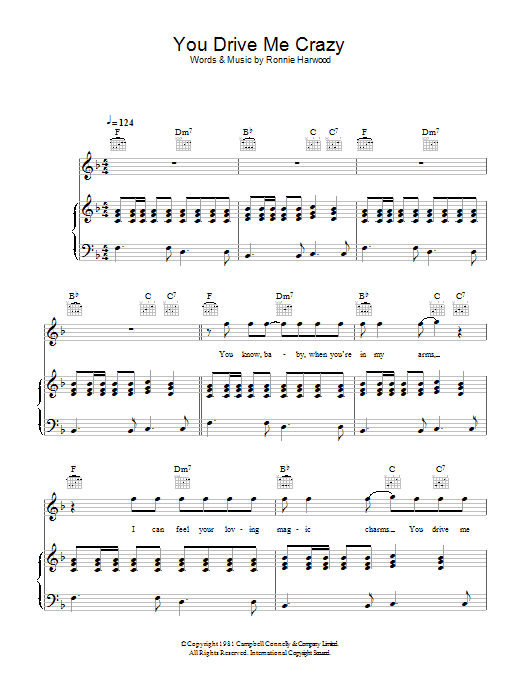 Shakin' Stevens You Drive Me Crazy Sheet Music Notes & Chords for Piano, Vocal & Guitar - Download or Print PDF