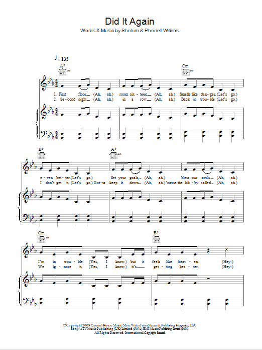 Shakira Did It Again Sheet Music Notes & Chords for Piano, Vocal & Guitar (Right-Hand Melody) - Download or Print PDF
