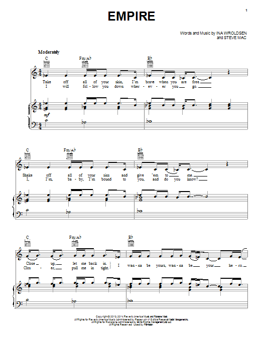 Shakira Empire Sheet Music Notes & Chords for Piano, Vocal & Guitar (Right-Hand Melody) - Download or Print PDF