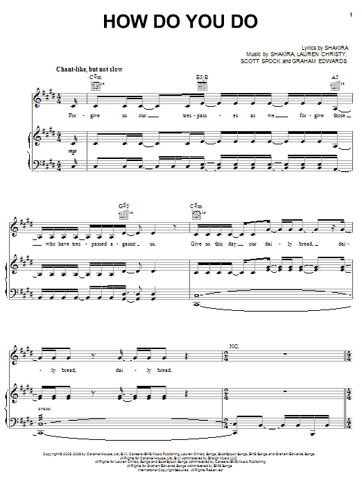 Shakira How Do You Do Sheet Music Notes & Chords for Piano, Vocal & Guitar (Right-Hand Melody) - Download or Print PDF