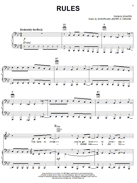 Shakira Rules Sheet Music Notes & Chords for Piano, Vocal & Guitar (Right-Hand Melody) - Download or Print PDF Shakira Rules Sheet Music Notes & Chords for Piano, Vocal & Guitar (Right-Hand Melody) - Download or Print PDF