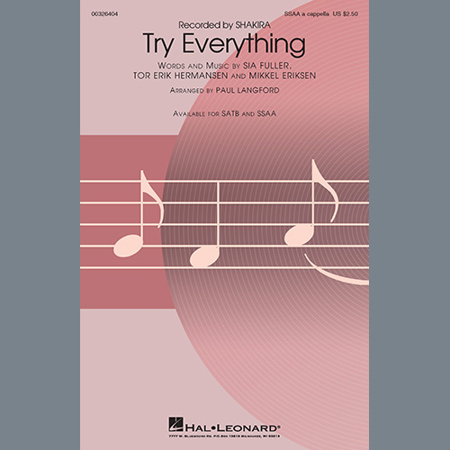 Shakira, Try Everything (arr. Paul Langford), SSAA Choir
