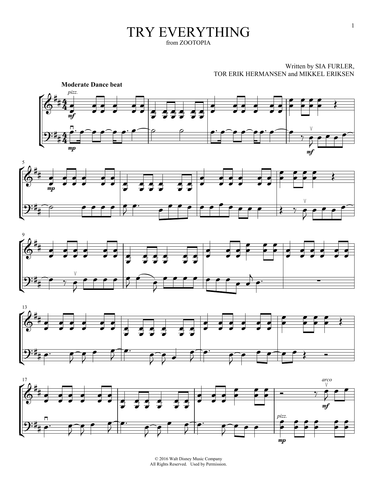 Shakira Try Everything (from Zootopia) (arr. Michelle Hynson) Sheet Music Notes & Chords for Instrumental Duet - Download or Print PDF