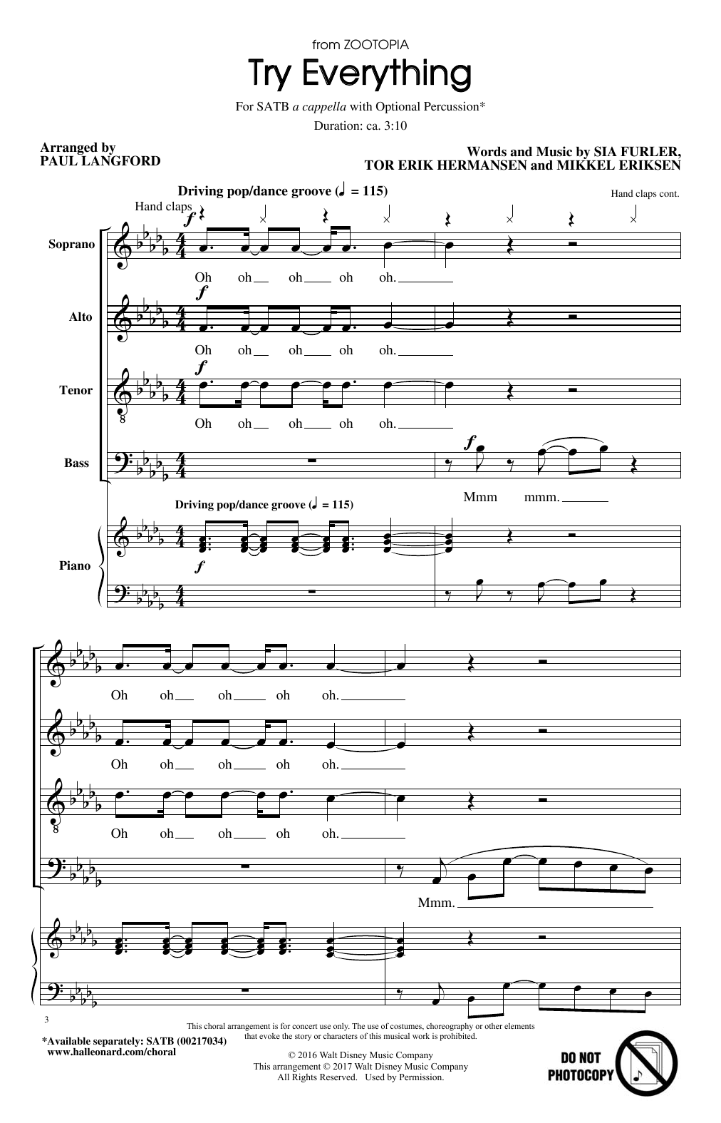 Paul Langford Try Everything Sheet Music Notes & Chords for SATB - Download or Print PDF