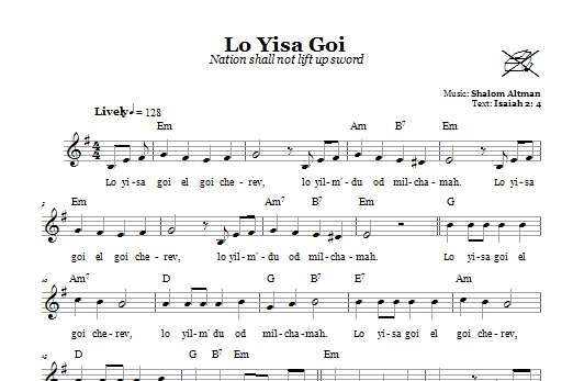 Shalom Altman Lo Yisa Goi (Nation Shall Not Lift Up Sword) Sheet Music Notes & Chords for Melody Line, Lyrics & Chords - Download or Print PDF