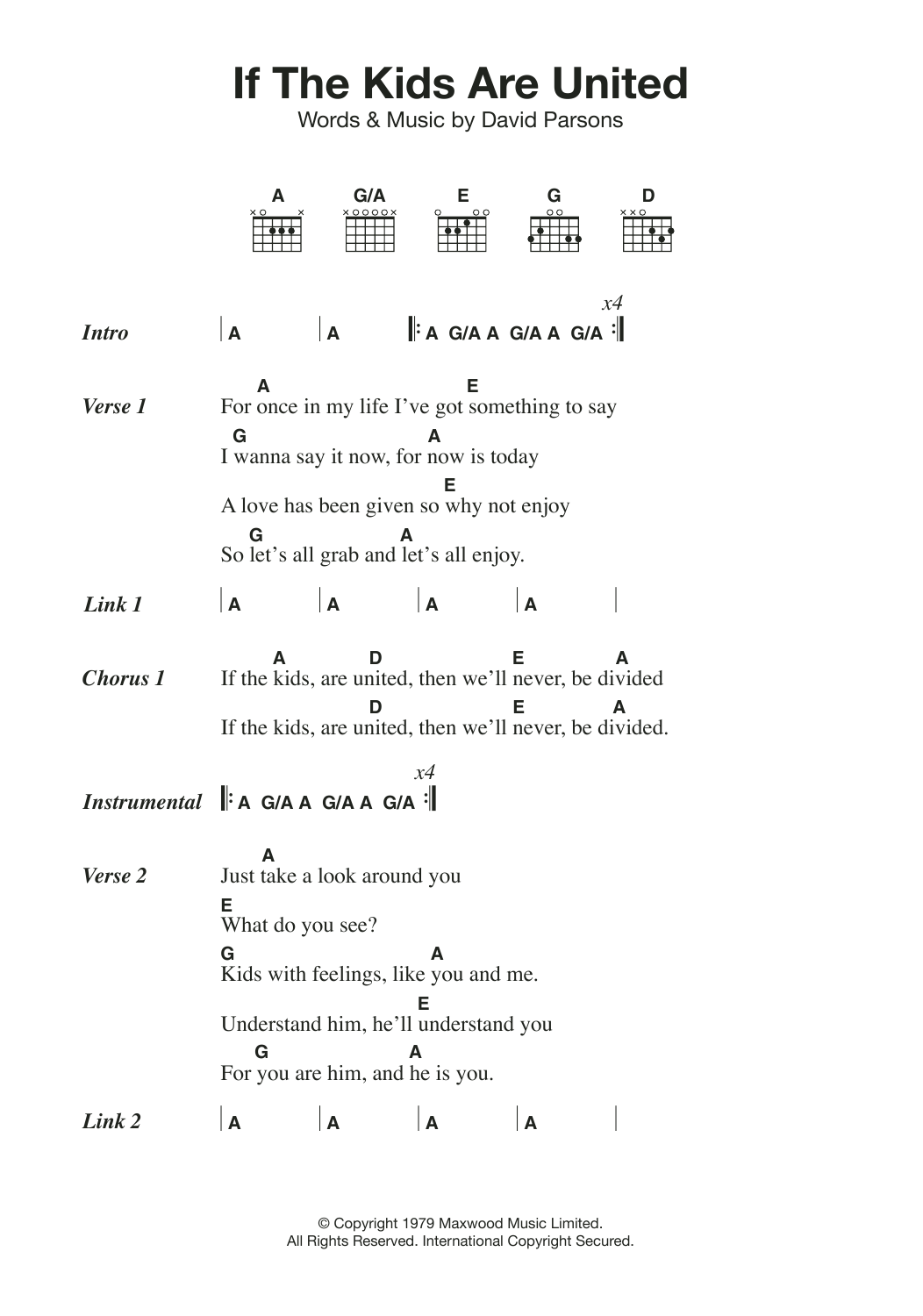 Sham 69 If The Kids Are United Sheet Music Notes & Chords for Lyrics & Chords - Download or Print PDF