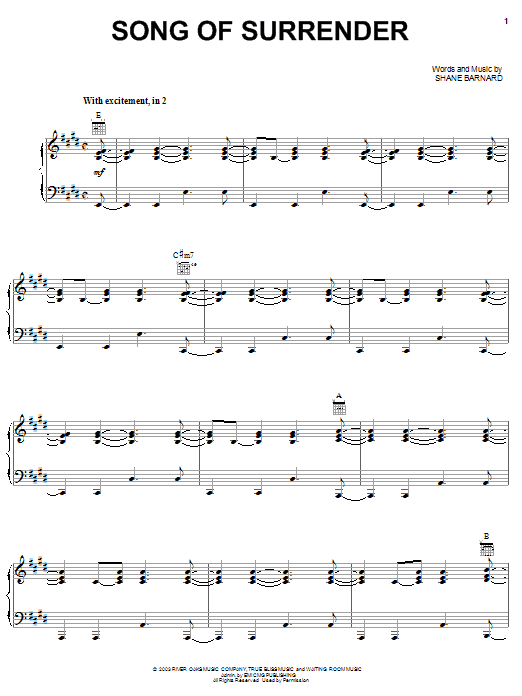 Shane & Shane Song Of Surrender Sheet Music Notes & Chords for Piano, Vocal & Guitar (Right-Hand Melody) - Download or Print PDF