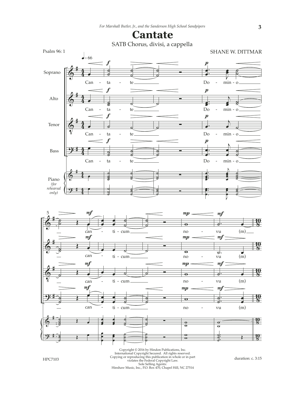 Shane Dittmar Cantate Sheet Music Notes & Chords for SATB Choir - Download or Print PDF