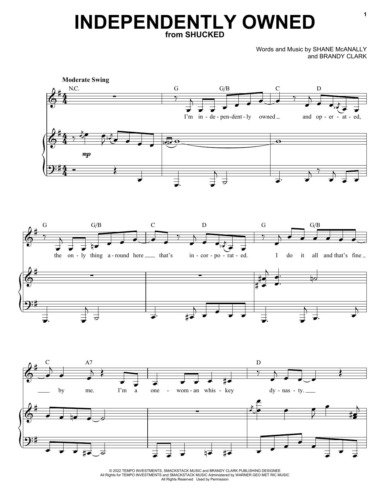 Shane McAnally and Brandy Clark Independently Owned (from Shucked) Sheet Music Notes & Chords for Piano & Vocal - Download or Print PDF