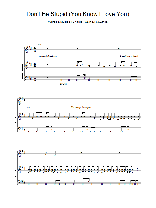 Shania Twain Don't Be Stupid (You Know I Love You) Sheet Music Notes & Chords for Piano, Vocal & Guitar - Download or Print PDF