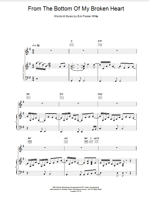 Shania Twain From The Bottom Of My Broken Heart Sheet Music Notes & Chords for Piano, Vocal & Guitar (Right-Hand Melody) - Download or Print PDF