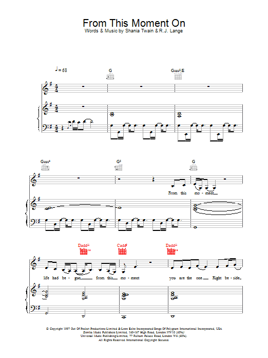 Shania Twain From This Moment On Sheet Music Notes & Chords for Easy Guitar Tab - Download or Print PDF