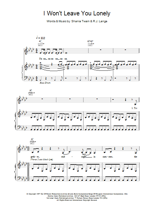 Shania Twain I Won't Leave You Lonely Sheet Music Notes & Chords for Keyboard - Download or Print PDF