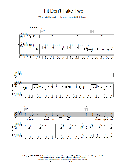 Shania Twain If It Don't Take Two sheet music notes and chords. Download Printable PDF.
