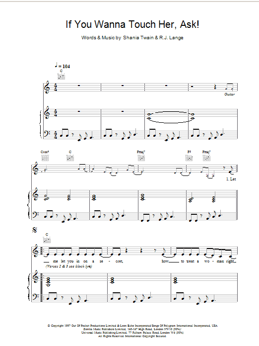 Shania Twain If You Wanna Touch Her, Ask! Sheet Music Notes & Chords for Lyrics & Chords - Download or Print PDF