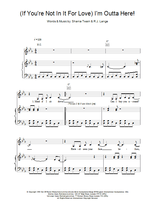 Shania Twain (If You're Not In It For Love) I'm Outta Here! Sheet Music Notes & Chords for Piano, Vocal & Guitar - Download or Print PDF