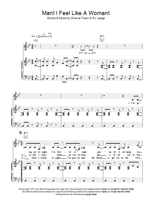 Shania Twain Man! I Feel Like A Woman! Sheet Music Notes & Chords for Melody Line, Lyrics & Chords - Download or Print PDF