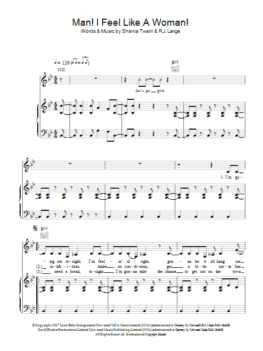 Shania Twain Man! I Feel Like A Woman! Sheet Music Notes & Chords for Piano & Vocal - Download or Print PDF