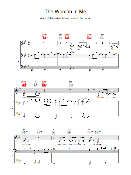 Shania Twain The Woman In Me (Needs The Man In You) Sheet Music Notes & Chords for Easy Guitar Tab - Download or Print PDF