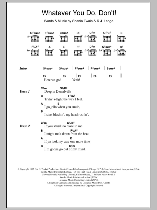 Shania Twain Whatever You Do, Don't! Sheet Music Notes & Chords for Keyboard - Download or Print PDF