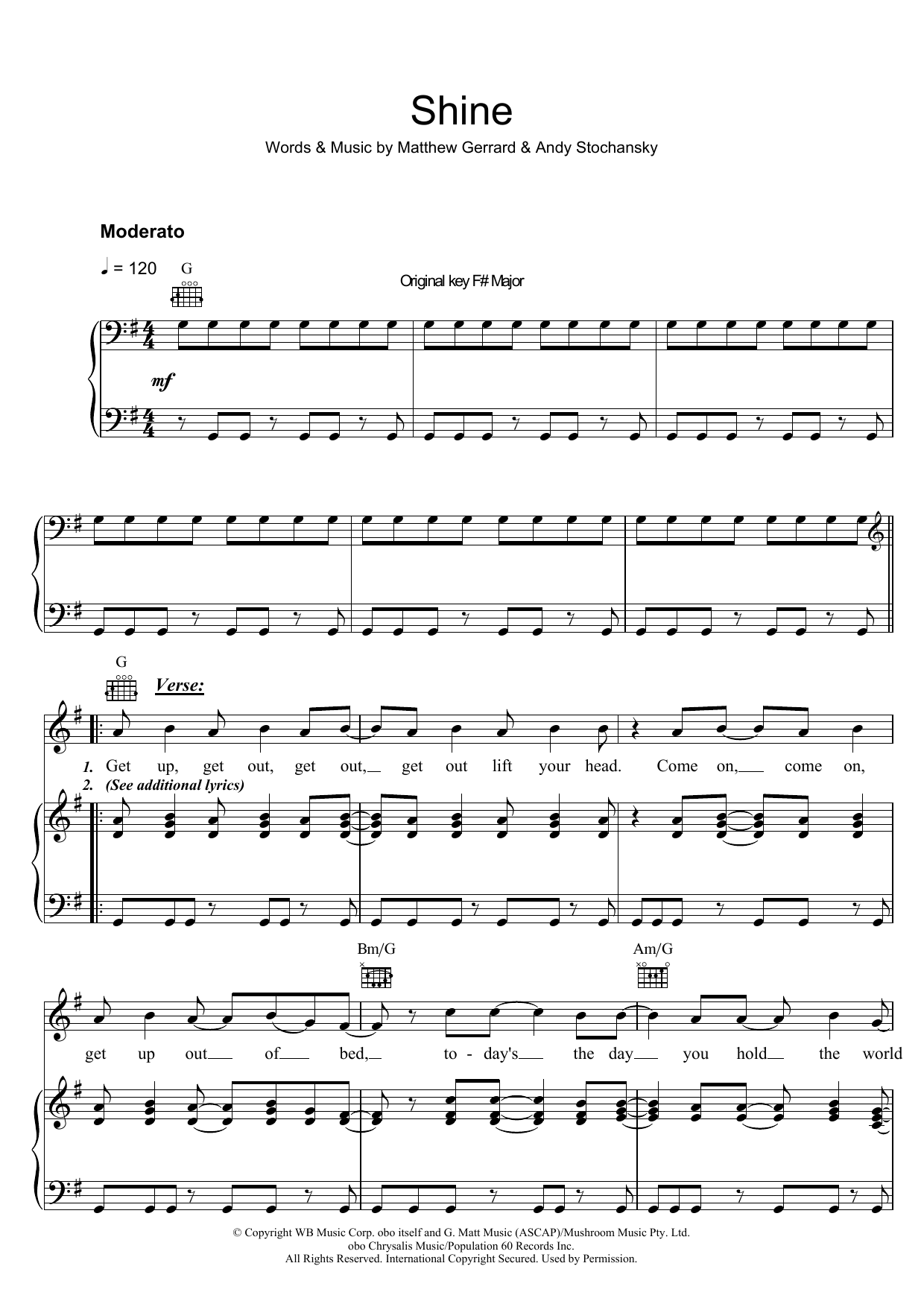 Shannon Noll Shine Sheet Music Notes & Chords for Piano, Vocal & Guitar (Right-Hand Melody) - Download or Print PDF