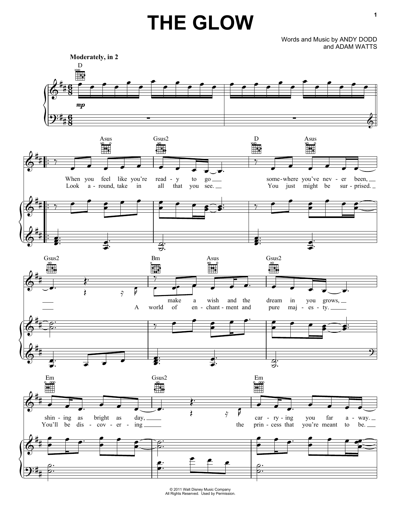 Shannon Saunders The Glow (from Disney Princess: Fairy Tale Songs) Sheet Music Notes & Chords for Piano, Vocal & Guitar (Right-Hand Melody) - Download or Print PDF