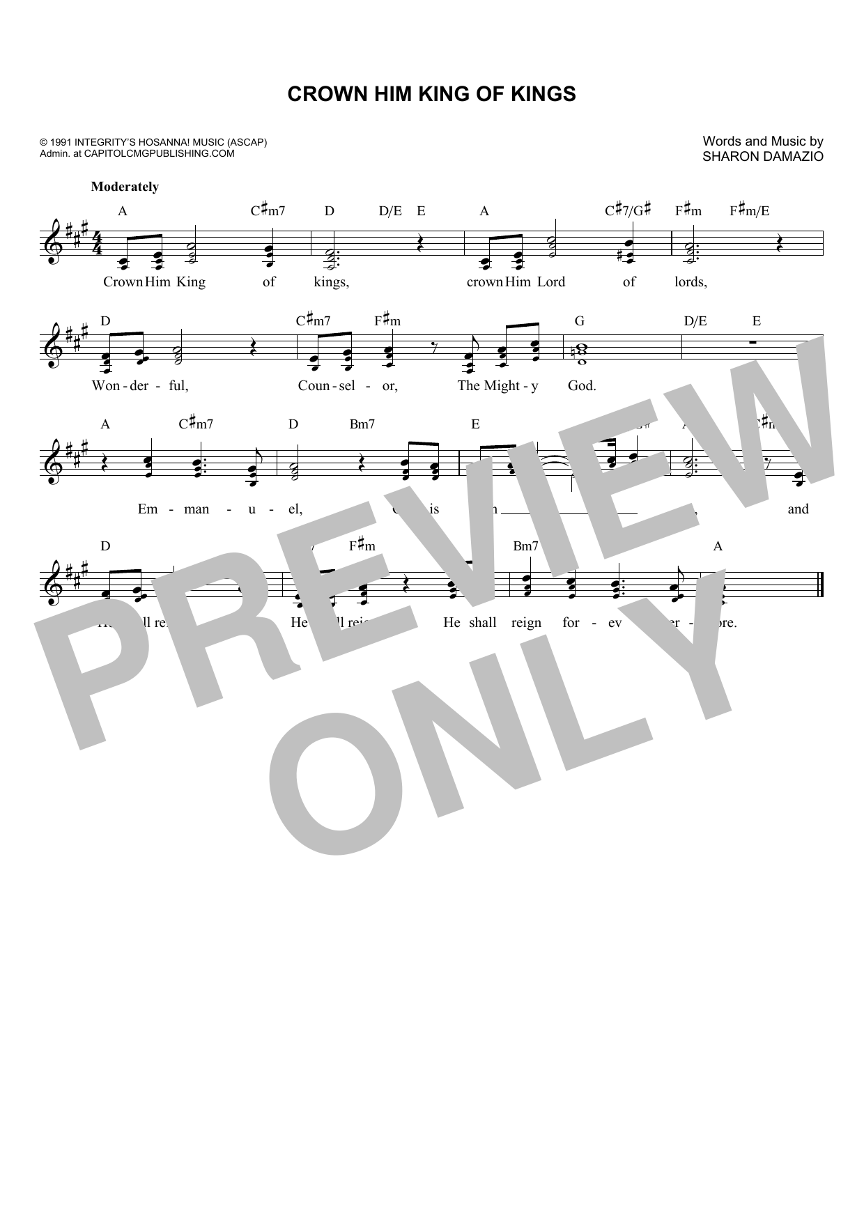 Sharon Damazio Crown Him King Of Kings Sheet Music Notes & Chords for Melody Line, Lyrics & Chords - Download or Print PDF