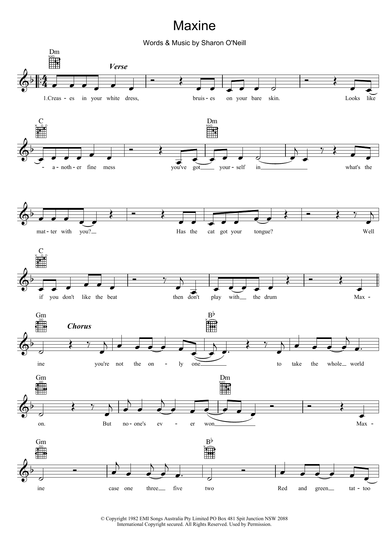 Sharon O'Neill Maxine Sheet Music Notes & Chords for Melody Line, Lyrics & Chords - Download or Print PDF