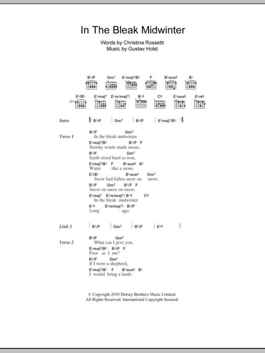 Shawn Colvin In The Bleak Midwinter Sheet Music Notes & Chords for Lyrics & Chords - Download or Print PDF