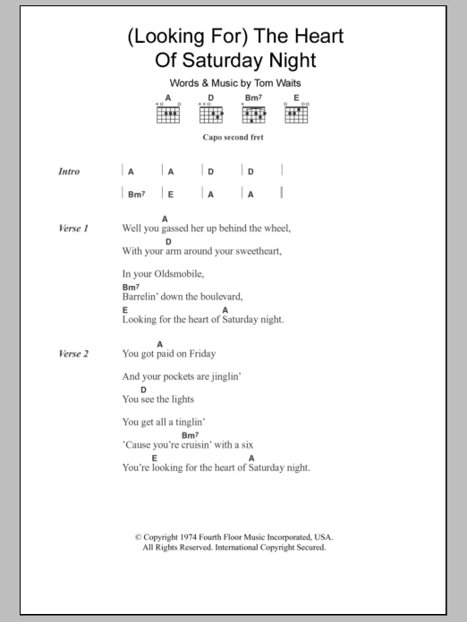 Shawn Colvin (Looking For) The Heart Of Saturday Night Sheet Music Notes & Chords for Guitar Chords/Lyrics - Download or Print PDF