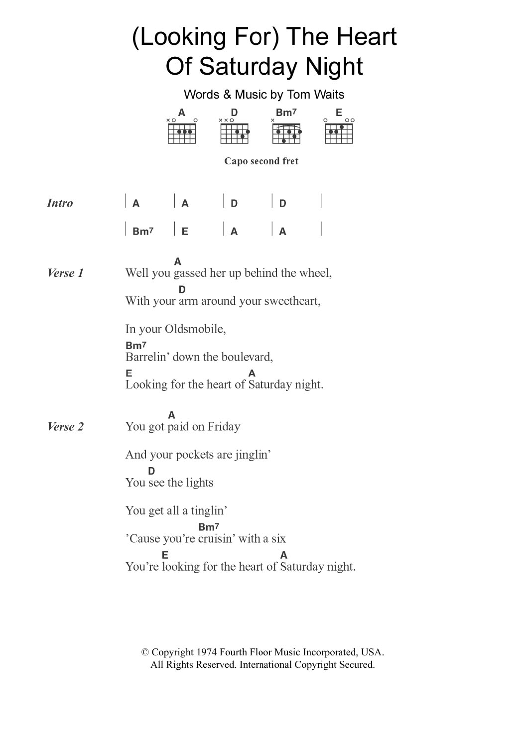 Shawn Colvin (Looking For) The Heart Of Saturday Night Sheet Music Notes & Chords for Lyrics & Chords - Download or Print PDF