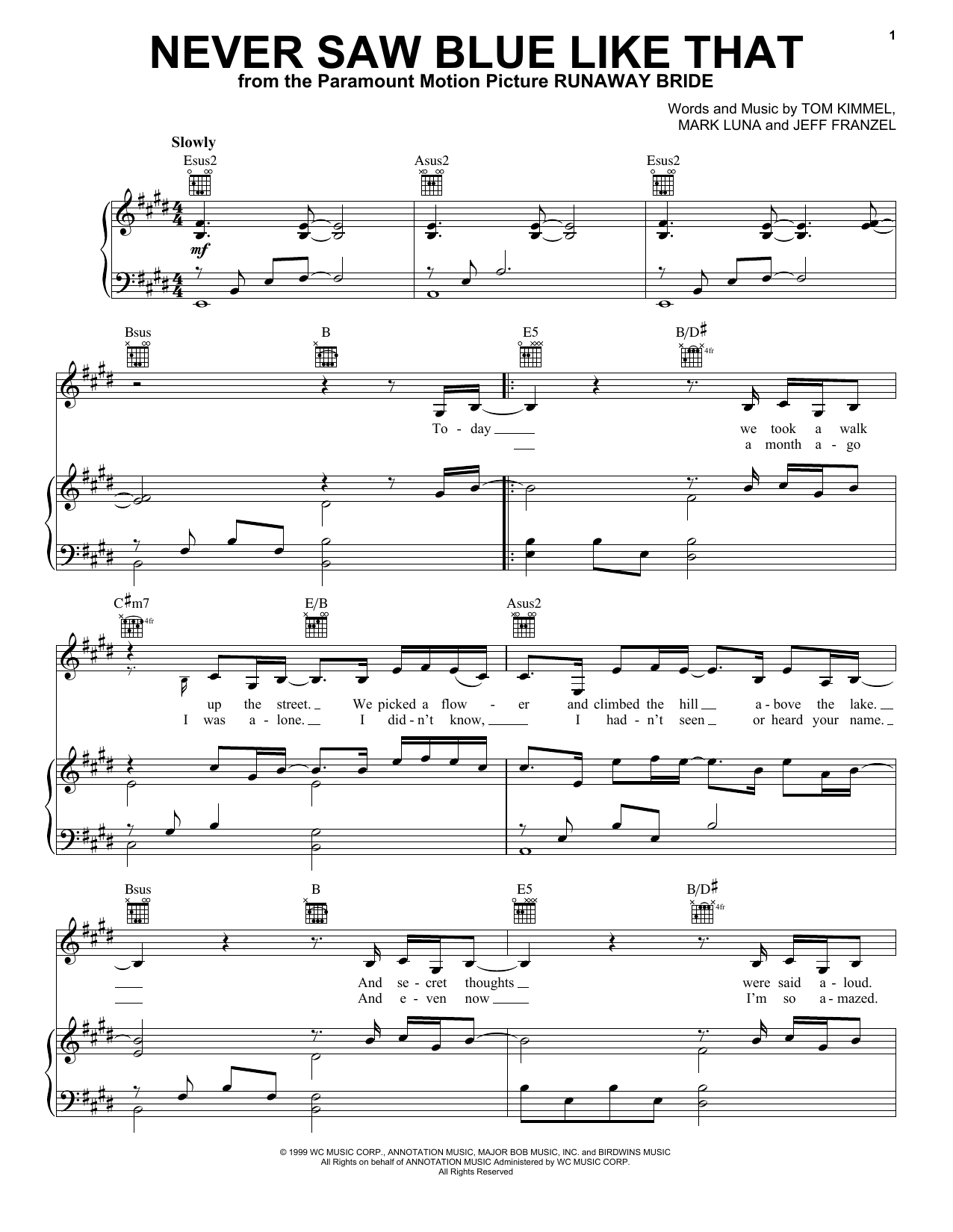 Shawn Colvin Never Saw Blue Like That Sheet Music Notes & Chords for Piano, Vocal & Guitar Chords (Right-Hand Melody) - Download or Print PDF